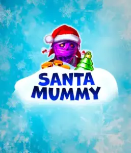  Behold the unique "Santa Mummy" slot game by Belatra, highlighting a mummified Santa dressed in festive holiday attire. This vibrant image portrays the mummy with a bright purple hue, wearing a Santa hat, against a backdrop of snowy blue and frosty snowflakes. The game's title, "Santa Mummy," is boldly written in large, frost-like blue letters.